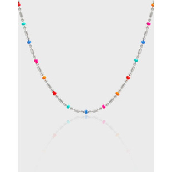 A38889 elegant simple unique colorful beaded sterling silver necklace