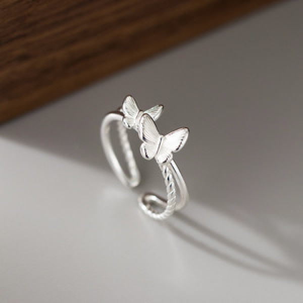 A44884 s925 sterling silver double layered twist butterfly adjustable ring