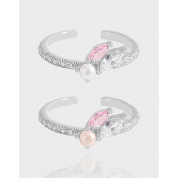 A43266 design cubic zirconia pearl sterling silver s925 adjustable ring
