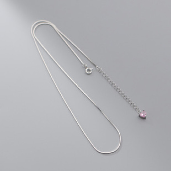 A38232 s925 sterling silver heart pink rhinestone sweet elegant necklace