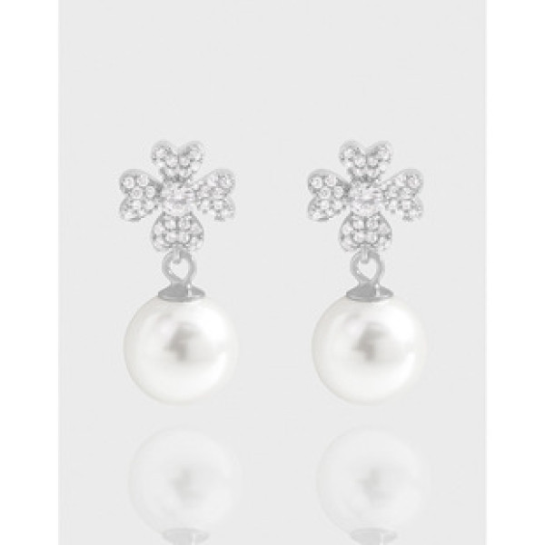 A42623 design cubic zirconia pearl stud sterling silver s925 earrings