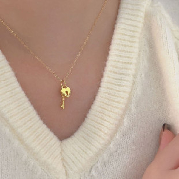 A41008 sterling silver heart key simple necklace