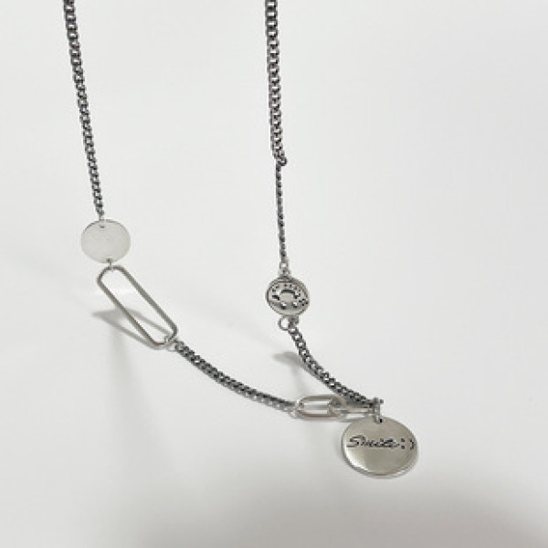 A32903 s925 sterling silver smilingface geometric necklace