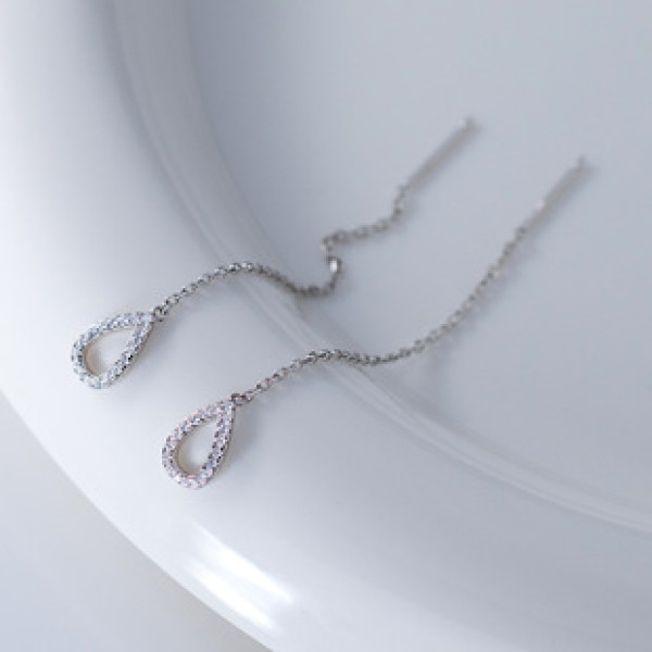 A41428 s925 sterling silver rhinestone hollowed teardrop string design elegant earrings