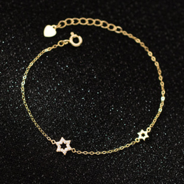 A42862 s925 sterling silver rhinestone hollowed stars charm trendy sweet bracelet