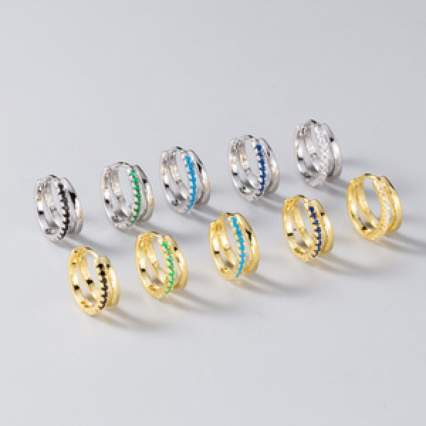 A44991 s925 sterling silver sweet dainty rhinestone double layered stud earrings