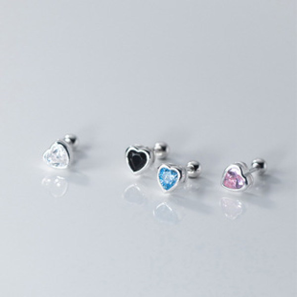 A37344 s925 silver simple rhinestone colorful cute heart stud heartshape earrings