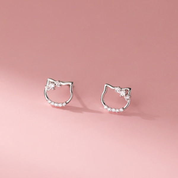 A45777 s925 sterling silver trendy sweet dainty cute rhinestone hollowed stud earrings