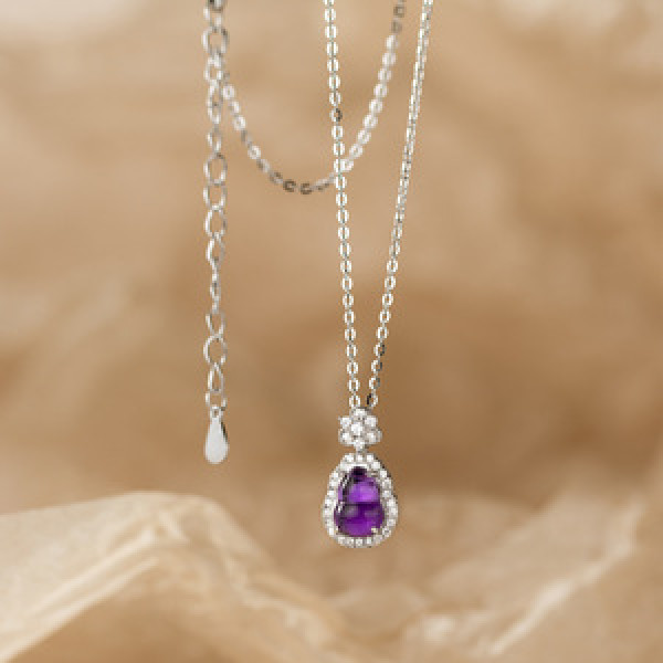 A45739 s925 silver trendy sweet rhinestone purple crystal necklace