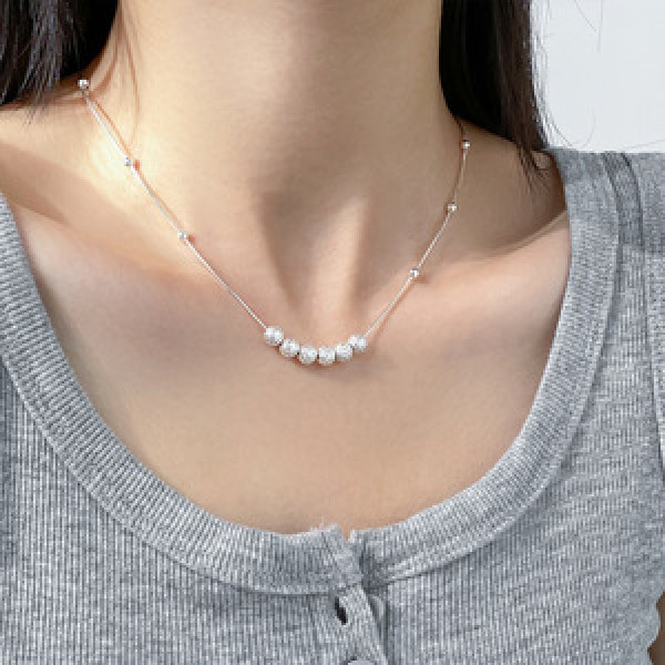 A45880 s925 silver dainty simple bead necklace