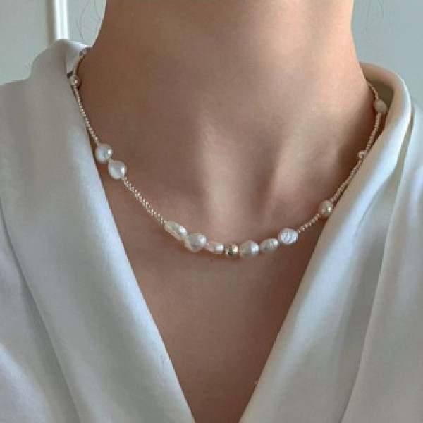 A42869 s925 sterling silver elegant fashion pearl design necklace