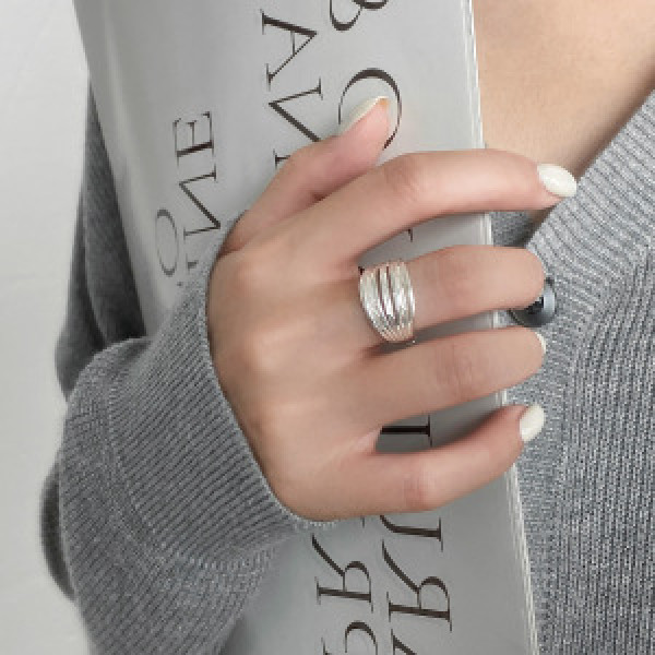 A46232 silver simple multilayer layered ring