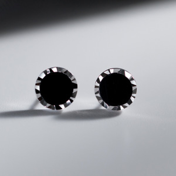 A43690 s925 silver circle artificial black agate stud earrings