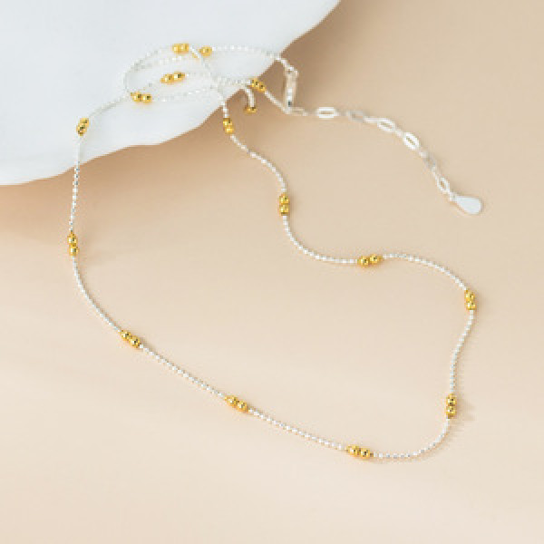 A46005 s925 silver dainty simple elegant gold bead necklace