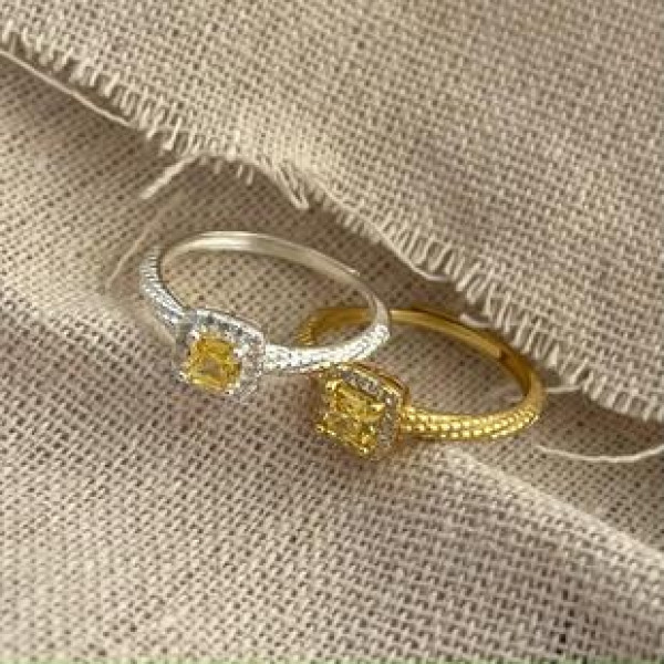 A38737 sterling silver yellow rhinestone twist simple ring