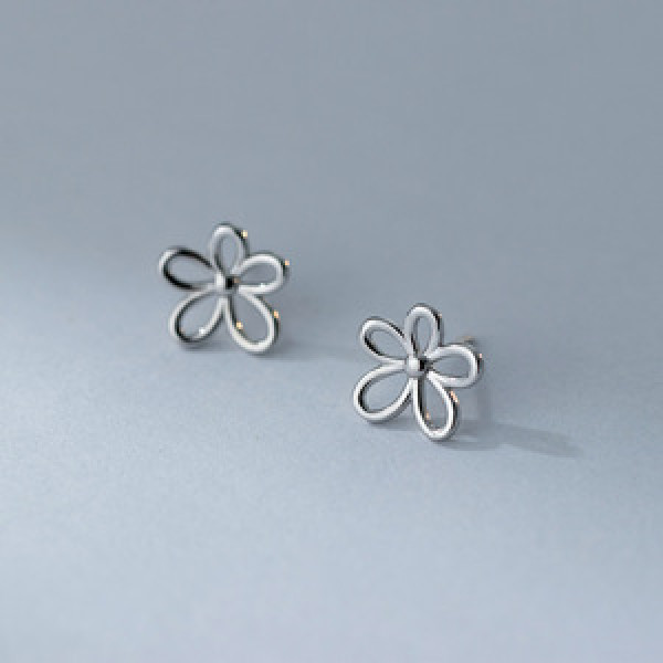 A43686 s925 sterling silver simple elegant hollowed flower stud earrings