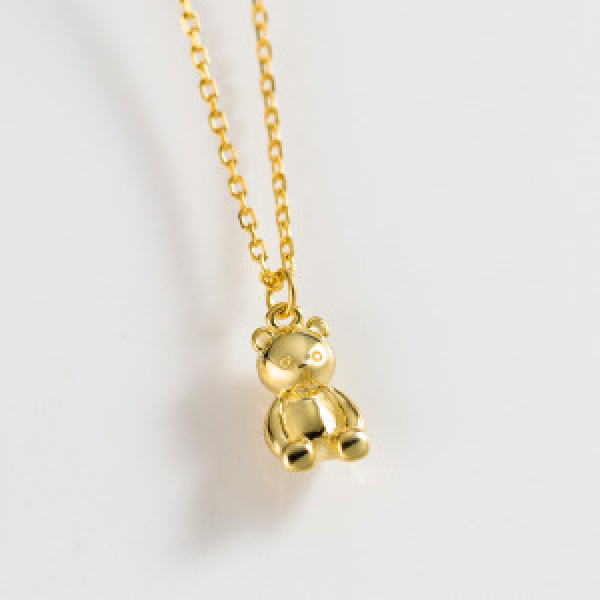 A44734 s925 silver simple bear cute trendy necklace