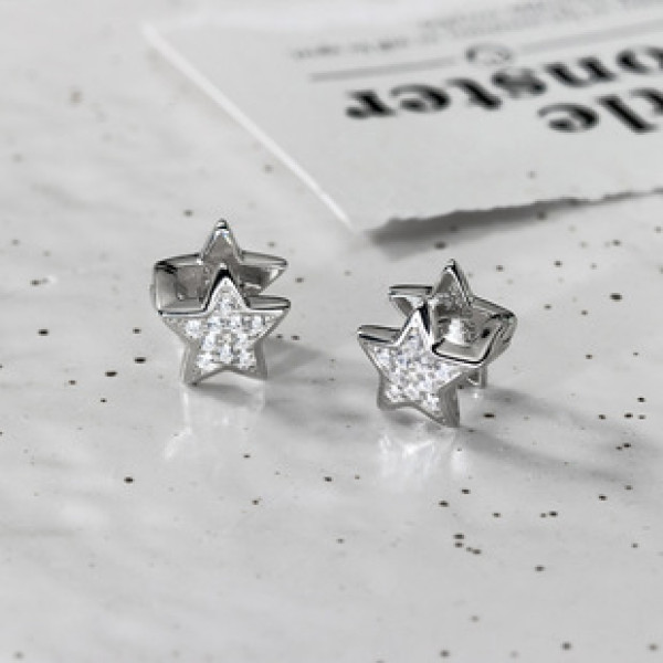 A41548 s925 sterling silver dainty rhinestone stars sweet earrings