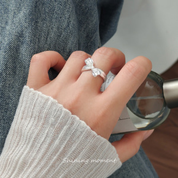 A45948 s925 sterling silver trendy sweet bar stripe twist butterfly ring