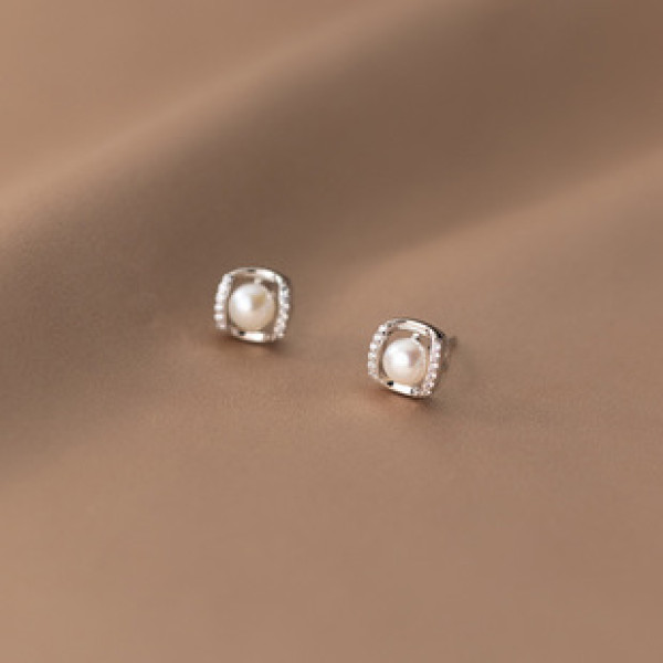 A33767 s925 sterling silver simple fashion rhinestone pearl sweet trendy earrings