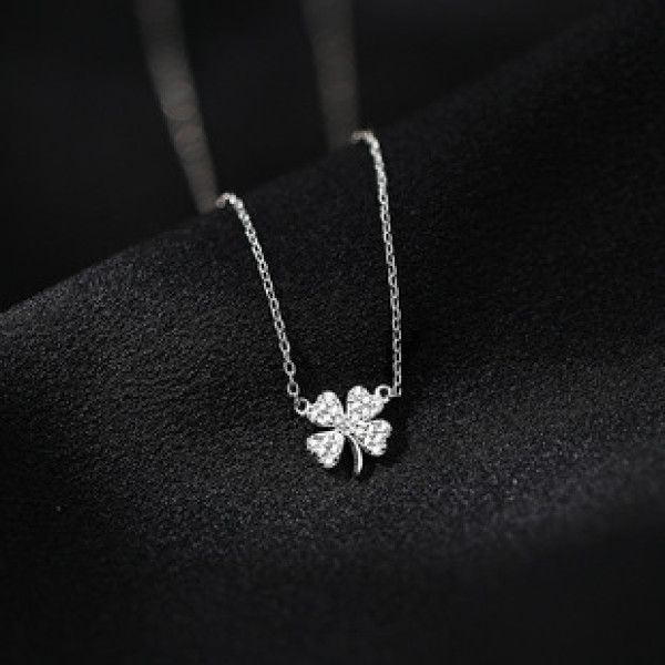 A42872 s925 silver sweet flower rhinestone cute necklace