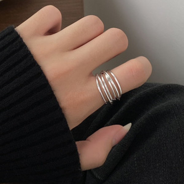 A38346 s925 sterling silver multilayer layered bar design elegant adjustable ring