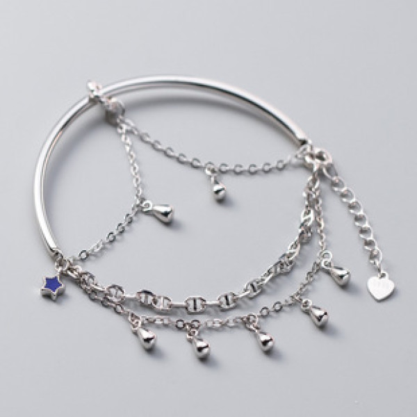 A41791 s925 sterling silver design charm multilayer layered chain bar teardrop bracelet