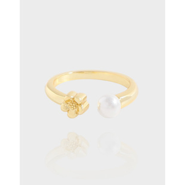 A39398 design pearl flower adjustable s925 sterling silver ring