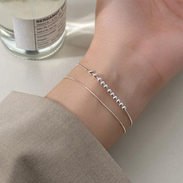 A44149 s925 silver fashion simple sweet ball charm double layered charm bracelet