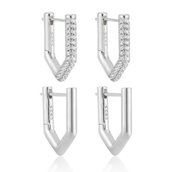 A44216 geometric single rhinestone s925 sterling silver elegant earrings