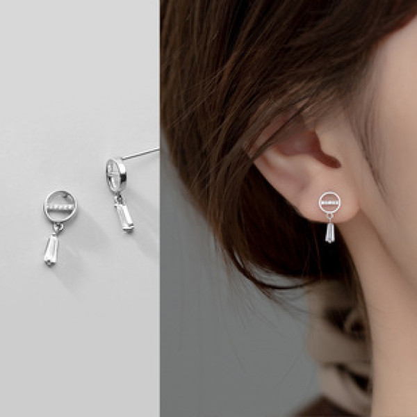 A35705 s925 sterling silver fashion rhinestone circle dangle earrings