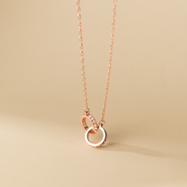 A36742 s925 sterling silver chic simple trendy circle rhinestone necklace
