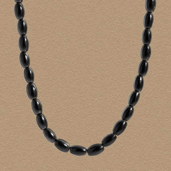 A44297 black agate beaded sterling silver s925 necklace