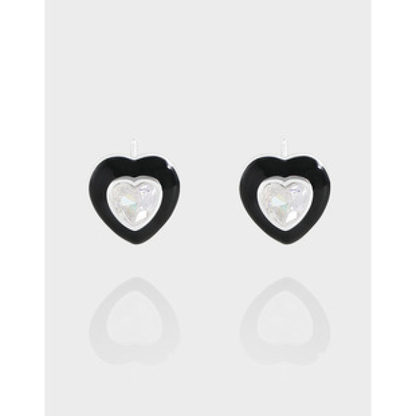 A41470 design glazed heart cubic zirconia stud sterling silver s925 earrings