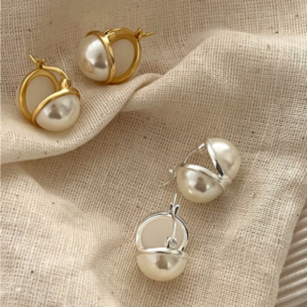 A37131 925 sterling silver pearl simple fashion earrings