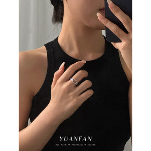 A43082 s925 sterling silver hollowed heart simple braided heartshape ring