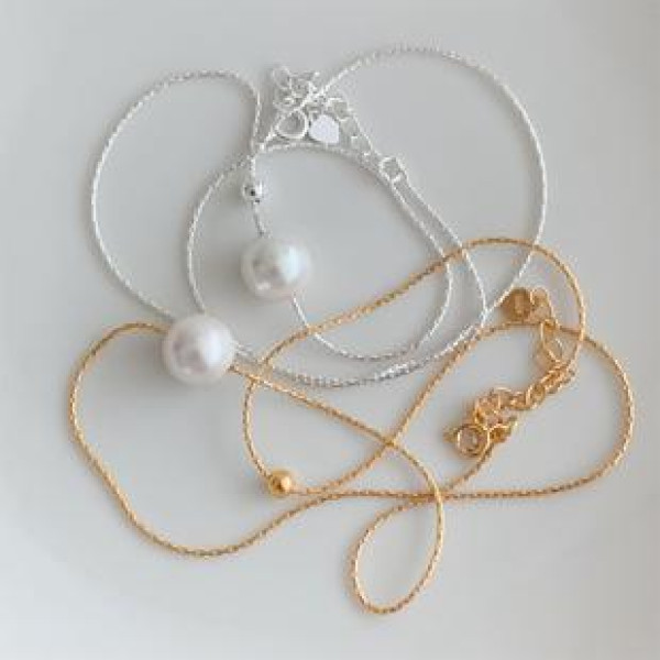 A39996 sterling silver pearl simple necklace