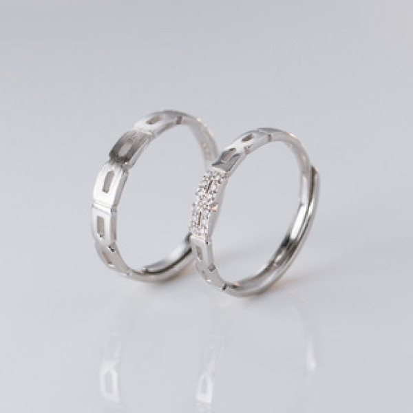 A41884 s925 sterling silver hollowed rhinestone square fashion ring