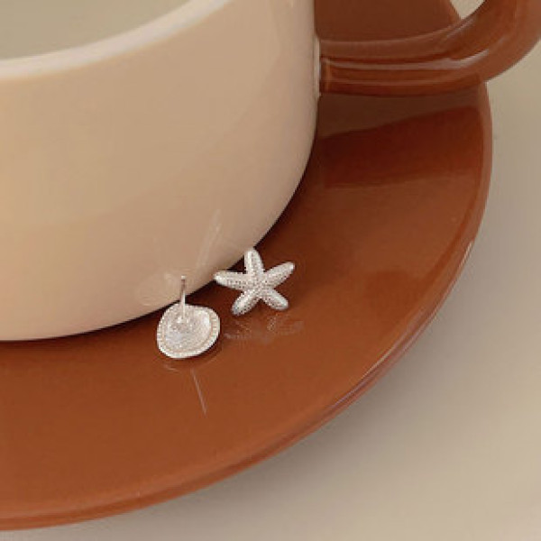 A40438 sterling silver starfish shell simple fashion stud earrings