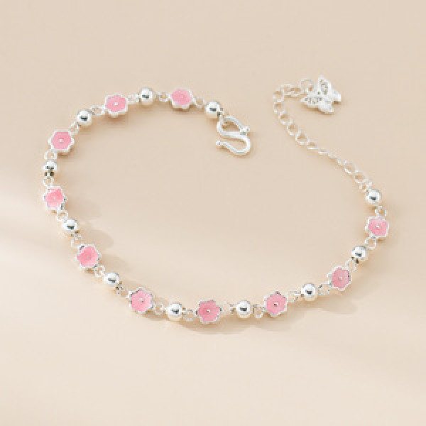 A45921 silver sweet enamel flower butterfly charm bracelet