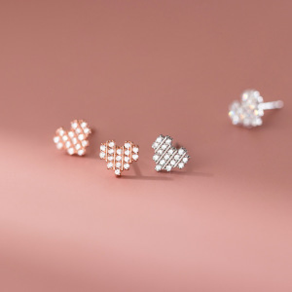 A44740 s925 sterling silver sparkling rhinestone square heart stud earrings