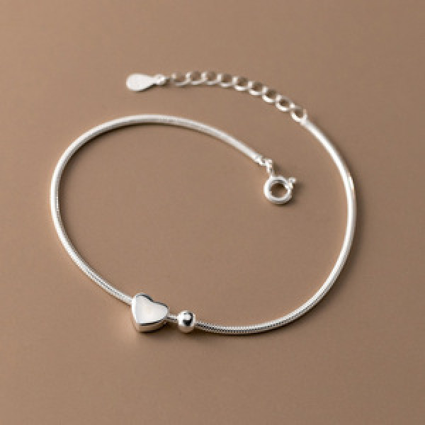 A43477 s925 silver trendy sweet heart simple charm bracelet