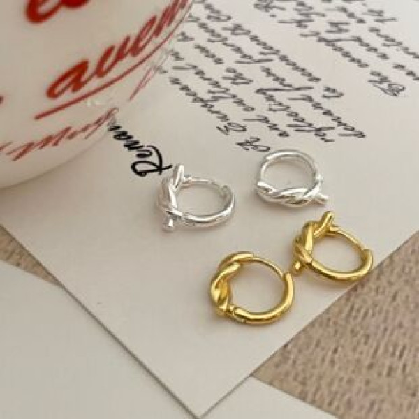 A37686 trendy s925 sterling silver simple twist hoop unique stud earrings