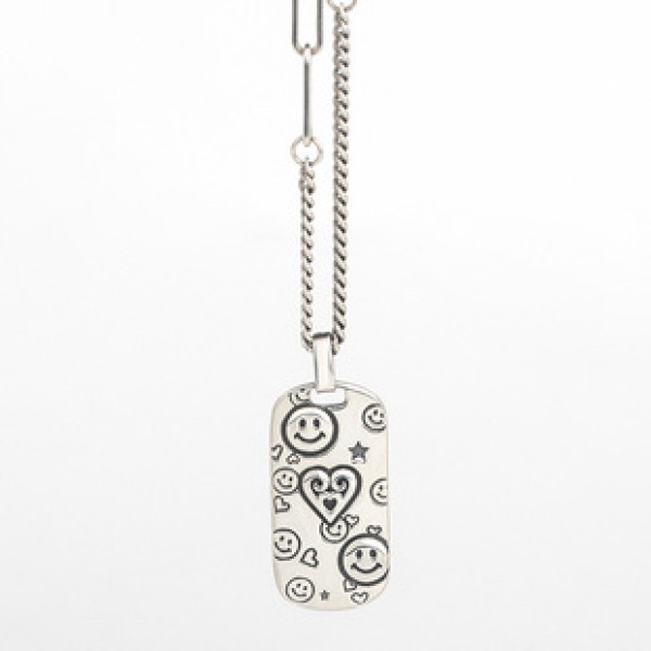 A32883 s925 sterling silver vintage unique pendant smilingface simple necklace