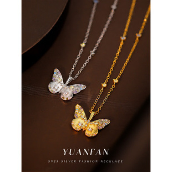 A40254 sterling silver vintage colorful cubic zirconia butterfly elegant necklace