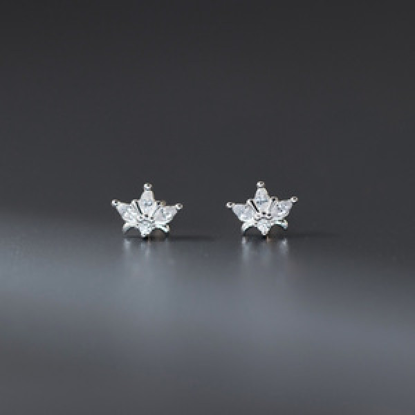 A44370 s925 sterling silver dainty simple rhinestone crown stud earrings