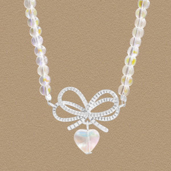 A45097 heart crystal butterfly sterling silver s925 necklace