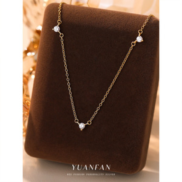 A43629 s925 sterling silver cubic zirconia unique geometric trendy necklace