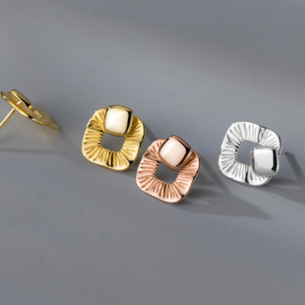 A38090 s925 sterling silver square hollowed stud design elegant earrings