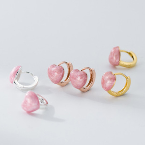 A41592 s925 sterling silver statement heart pink sweet earrings
